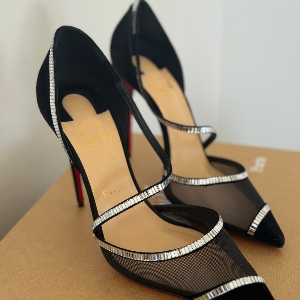 *never worn* Louboutin Chiara Crystal embellished suede slingback pumps 39.5